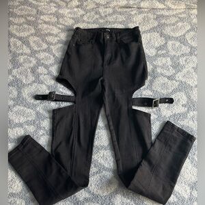 fashion nova thigh buckle high waisted jeans